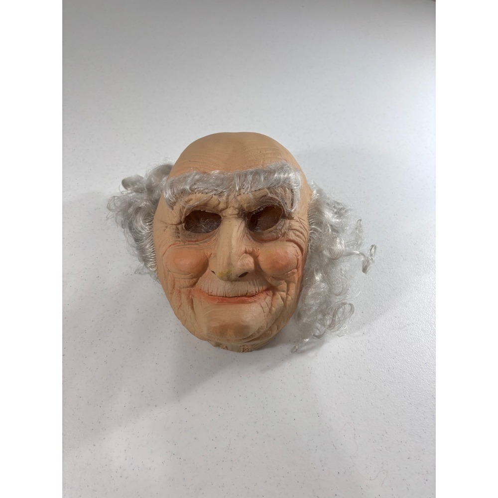 Vintage 1978 Cesar Old Man Latex Mask White Hair Halloween Costume Accessory